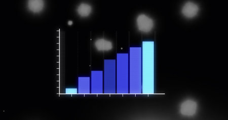Image of data processing and spots over black background. Global business and digital interface concept digitally generated image.の写真素材