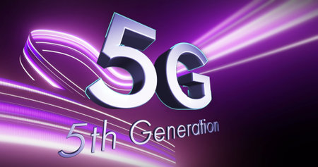 Image of 5g text and shapes on black background. Global business and digital interface concept...