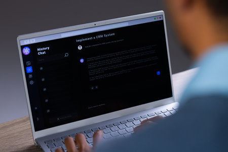 Biracial businessman using laptop and data processing on screen. Technology, digital networks,...