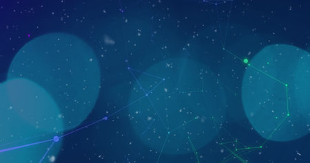 Image of unique abstract pattern with futuristic graphics and bokeh effect, copy space. Digitally generated, computer graphic, snowfall, networking, connection, design.の写真素材