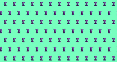 Rows of purple shapes pattern on green background. Shape, colour, pattern and repetition concept...