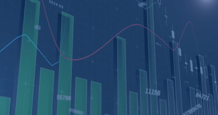 Image of statistics and financial data processing. Global business, connections, computing and data...