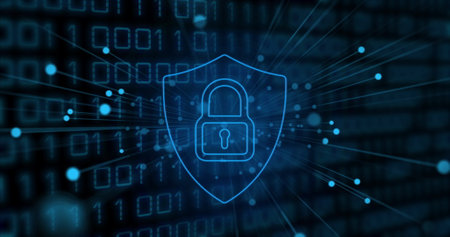 Image of digital data processing over black background. Global connections, technology and digital...