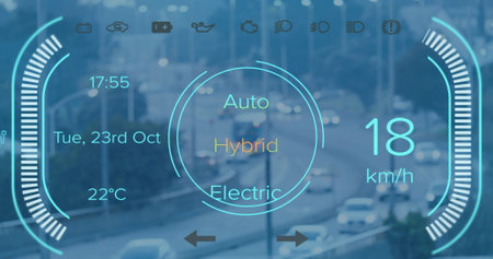Image of digital interface over cityscape. Global connections, data processing and digital interface...