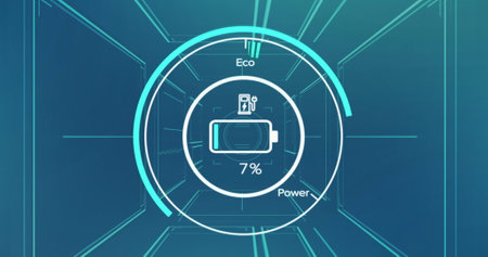 Image of scope scanning and data processing on blue background. Global business, computing and digital interface concept digitally generated image.の写真素材