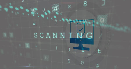 Image of computer icon over data processing on white background. Social media and digital interface concept digitally generated image.の写真素材