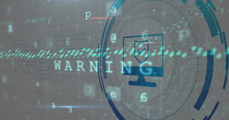 Image of computer icon over data processing on white background. Social media and digital interface...
