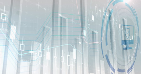 Image of computer icon over data processing on white background. Social media and digital interface...