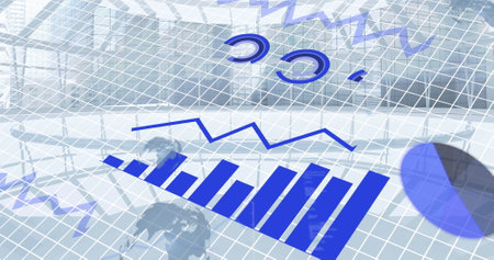 Image of financial data processing over city. Global business, finances, computing and data...