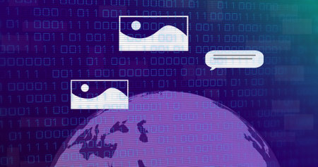 Image of ai data processing over globe with ai icons. Global artificial intelligence, computing,...