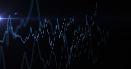 Image of financial data processing over black background. Global networks, business, finances,...
