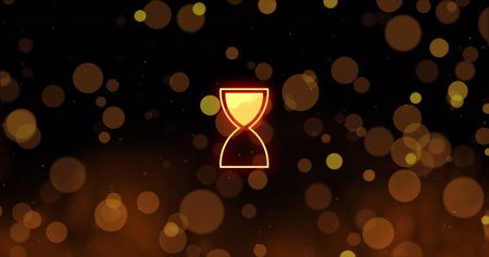 Image of ai data processing over hour glass icon background. Global artificial intelligence, digital interface, computing and data processing concept digitally generated image.の写真素材
