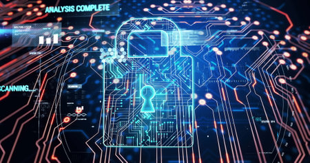 Image of data processing over black background. Social media and digital interface concept digitally generated image.の写真素材