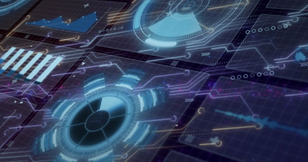 Image of data processing over black background. Global business and digital interface concept...