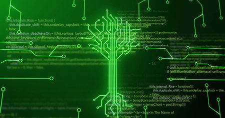 Image of integrated circuit over data processing on digital screen. Digital screen, interface,...