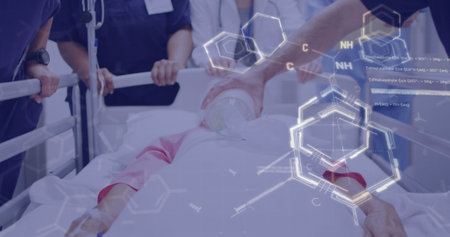 Image of medical data processing over diverse doctors. Global medicine, healthcare, digital interface, computing and data processing concept digitally generated image.の写真素材