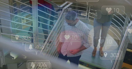 Image of financial data processing over diverse business people in office. Global business,...