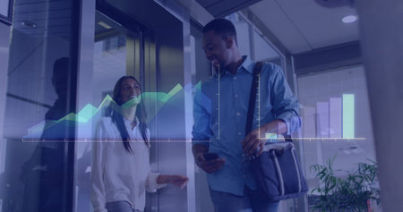Image of financial data processing over biracial businessman. Global business, finances, computing...