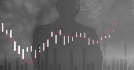 Image of data processing over silhouette of man. Global business and digital interface concept...