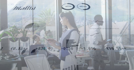 Image of data processing over diverse business people. Global business and digital interface concept...