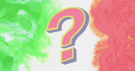 Image of moving shapes and question mark on white background. Social media, abstract, and background design concept digitally generated image.の写真素材