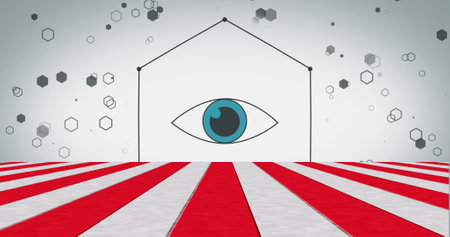 Image of shapes and eye icon on white background. Social media and background design concept digitally generated image.の写真素材