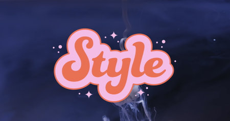Image of style text over white liquid on blue background. Social media, communication and background...