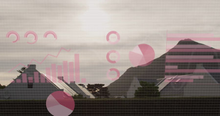 Image of statistics and data processing over house. Domestic finance, property, communication,...