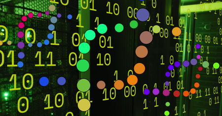 Image of medical data processing over dark background. Global medicine, technology, data processing and digital interface concept digitally generated image.の写真素材