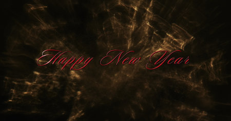Image of happy new year text over yellow light trails background. New year, tradition and...