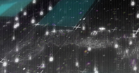 Image of data processing on black background. Global business and digital interface concept...