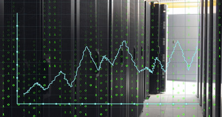 Image of graphs and lights over servers. Global network, connections, communication, data...