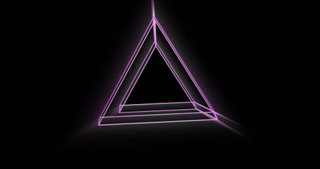 Image of glowing 3d shapes moving on black background. Global virtual reality, data processing,...