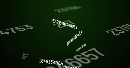 Digital image of changing numbers and data processing against green background. computer interface...