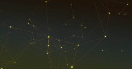 Image of network of connections with glowing spots over grey background. global networking...
