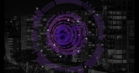 Image of 6g text and data processing. Global networks, computing, digital interface and data...