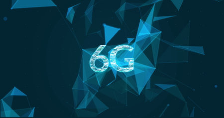 Image of 6g text and computer data processing. Global networks, computing, digital interface and...