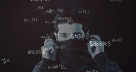 Image of digital interface with icons and data processing. Global computer network technology...
