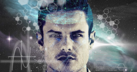 Image of digital interface with icons and data processing. Global computer network technology concept digitally generated image.の写真素材