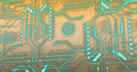 Image of connections and data processing over circuit board. Global digital interface, cloud...