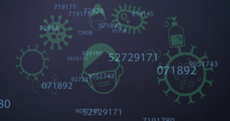 Image of digital interface with icons and data processing. Global computer network technology...