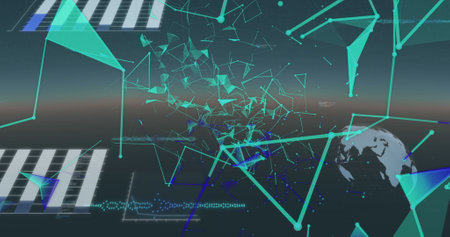 Image of network of connections over digital screen. global connections, data processing and digital...