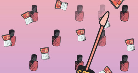 Image of mascara icon on pink background. fashion and accessories background pattern concept digitally generated image.の写真素材