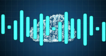 Image of graphs and brain over navy background. Global network, connections, communication, data...