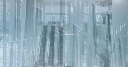 Image of statistics processing over business people in modern office. global business, data...