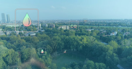 Image of digital icons over cityscape. global digital interface, data processing and technology...