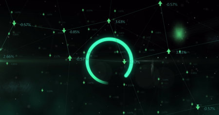 Image of data loading ring on black background. communication technology, data sharing and digital...