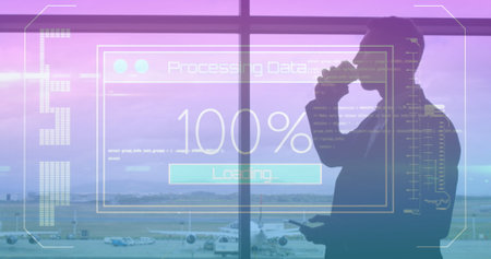 Image of data processing on screen over man using smartphone. global communication, digital...