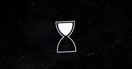 Image of egg timer icon on black background. communication technology, data sharing and digital interface concept digitally generated image.の写真素材