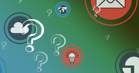 Image of media icons on green background. communication technology, data sharing and digital interface concept digitally generated image.の写真素材